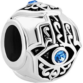 KunBead Blue Evil Eye Hamsa Hand Love Bead Charms Compatible with Pandora Bracelet Necklace Birthday Jewelry Gifts for Women
