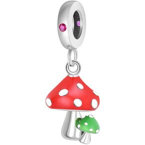 Mushroom Animal Charm 925 Sterling Silver Cat Cup Flower Christmas Birthday Charms for Women's Bracelets (Mushroom Pendant)