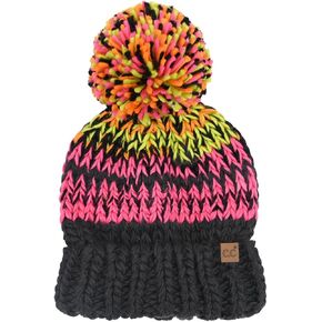 Funky Junque Beanies for Women Chunky Knit Crochet Yarn Pom Pom Warm Winter Hats Multicolor Apres Ski Fashion