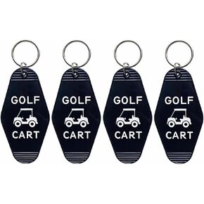 4pcs Golf Cart Keychain Bulk Golf Cart Key Chain Motel Keychain Plastic Black Key Ring for Golfers