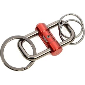 TROIKA 2-WAY KEY – KR22-09/RD – Keyring with 3 rings for keys in 2 sizes – slide lock for easy key organization – cast metal– shiny – gunmetal, red – TROIKA-original