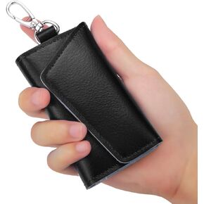 BAKUN Compact Leather Car Key Case, Key Holder Key Organizer Wallet, With 6 Hooks(Blue)
