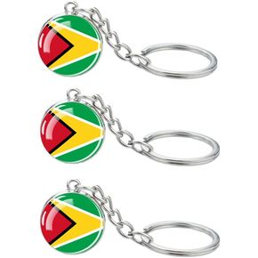 3 Pcs Guyana Flag Key Chain,Cool Keychain for Car Keys, Stainless Steel Keyrings & Keychains,Used for Home Decoration, Jewelry Hanging Decorations.