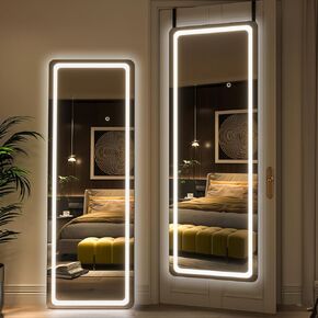 Hasipu LED Door Mirror Full Length, 56 x 16 Over The Door Mirror,Hanging Mirror with Lights, Full Length Mirror for Bedroom, Living Room, Cloakroom