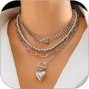 Chunky Gold Necklace for Women Dainty Gold Chain Necklace Women Big Heart Pendant Necklace Vintage Thick Necklace for Women Trendy Jewelry Gifts for Women