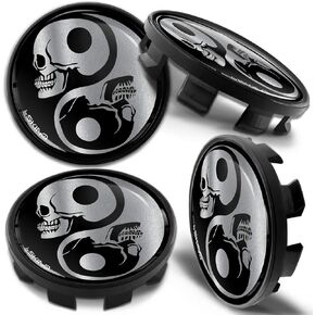 4 x 68mm Wheel Centre Alloy Hub Center Caps Compatible with BMW 36136783536 Hubcaps Silver Skull Black CBZ 2