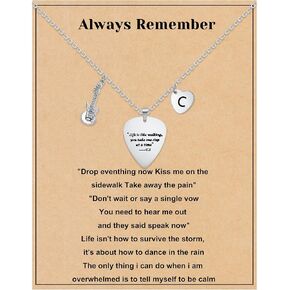 Silver Guitar Pick Necklace for Women Teens Heart Letter A-Z Necklace Birthday Gifts for Women Christmas Stocking Stuffers Silver Jewelry