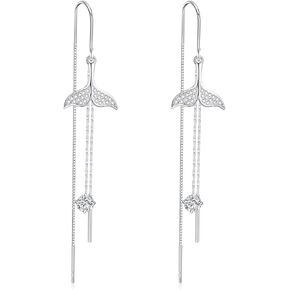 925 Sterling Silver Mermaid Tail Thraeder Earrings For Women Mermaid Dangle Earrings Mermaid Jewelry With Presents Box