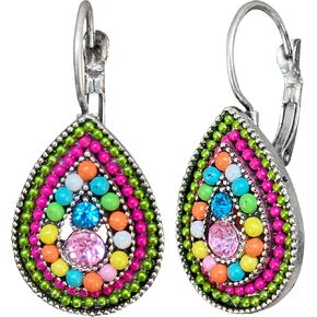 Bohemian Vintage Sliver Geometry Enamel Flower Lightweight Dangle Hoop Earrings Ethnic Handmade Circle Disc Teardrop Earrings For Women Jewelry Gifts