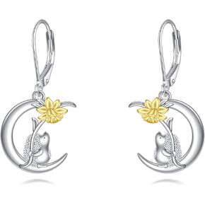 Moon Drop Earrings 925 Sterling Silver Animal Dangle Earrings Elephant/Raccoon/Butterfly/Ghost/Fox Jewelry for Women Cute Animal Earrings