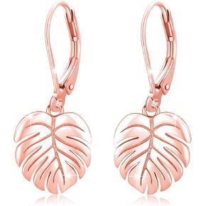 Monstera Earrings 925 Sterling Silver Leverback Earrings Palm Leaves Tropical Earrings Plant Dangle Drop Earring for Women Girls Fashion Jewelry