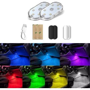4PCS 7 Colors Magnetic Car Interior Ambient Lights Wireless, Mini USB C Rechargeable Car Led Lights Interior with 6 Bright Led Lamp Beads, Universal Car Interior Accessories for Car Decor