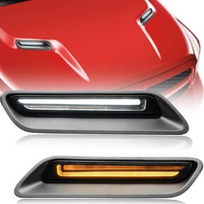 LED Hood Bezel DRL Turn Signal Lamps for 2010-2018 Ram 1500, 2019-2022 Ram 1500 Classic Sport White LED Daytime Driving Running Lamps Sequential Amber LED Turn Signal Indicatior Lights 68071012AA