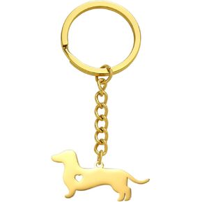 TEAMER Cute Heart Dachshund Keychain Sausage Dog Pendnat Stainless Steel Dachshund Lover Pet Animal Jewelry For Women Men