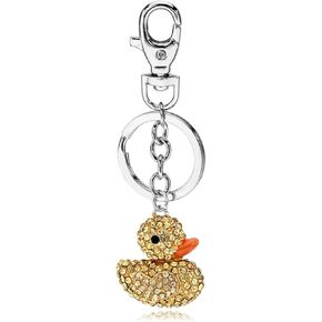 Cute Rhinestone Duck Keychain Sparkling Pink Yellow Happy Duck Imitation Crystal Purse Keychain Gifts For Women