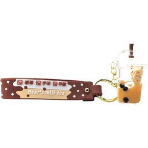 BROWN BEARS FLOATING LIQUID MILK TEA GIRLS KEYCHAIN/KEYRING, Small