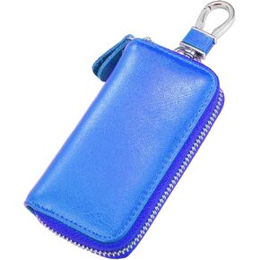 BAKUN Compact Zipper Leather Car Key Case, Key and Card Holder Key Organizer Wallet, With 6 Hooks