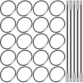 25 Pack Wire Key Ring 4" Black Wire Keychain Cable Stainless Steel Key Ring Wire Luggage Tag Cable Wire Nylon Coated Screw Lock Key Rings (2mm Black)