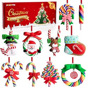 10Pcs Christmas Lollipop Ornaments, Christmas Polymer Clay Candies Ornaments, Colorful Christmas Candy Pendant Hanging Decor for Xmas Tree Party Decoration