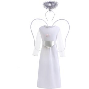 Lito Angels Toddler Kids Girls White Angel Costume Fancy Dress Up set with Wings and Halo Headband Size 4T to 12