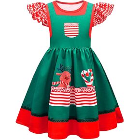 VARWANEO Girls Christmas Costume Dresses, Princess Christmas Cosplay Show Dress with Flying sleeves A-line Dress,9-10 Years