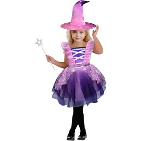 Witch Costume for Girls Princess Dress with Hat and Wand Party Halloween Costumes for Kids