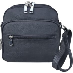 Roma Leathers Square Leather Cross body Bag Men & Women Conceal Carry Gun Purse (Black)