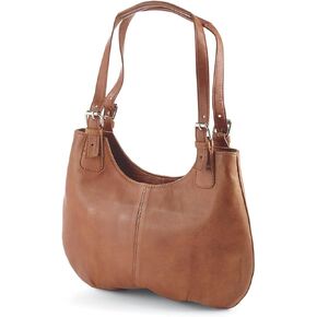 Genuine Leather Buckle Bag, Women’s Purse with Magnetic Snap Closure, Ladies Cognac Brown Handbag with Multiple Pockets, Detachable Crossbody Shoulder Strap