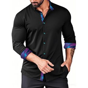 YOHOWA Mens Dress Shirts Business Button Down Long Sleeve Casual Collar Cuff Contrast Formal Shirts Wedding Party Casual Prom