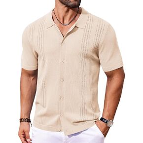 COOFANDY Men's Knit Shirts Short Sleeve Button Down Polo Shirt Casual Beach Shirts