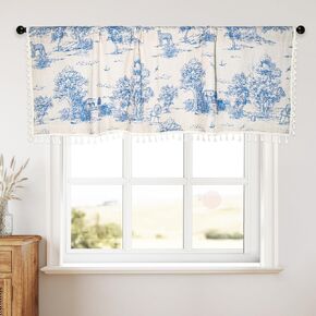 Farmhouse Kitchen Valances for Windows - Linen Sheer Curtain Valance with French Country Style, Rustic Window Valance Curtains for Living Room, Bedroom, Bathroom (Navy Blue)