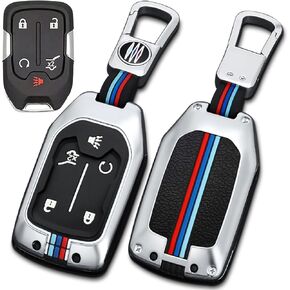 for GMC Key Fob Cover with Keychain Metal Shell Car Key Case Holder 360 Degree Protection for 2019-2024 GMC Suburban Tahoe Silverado Terrain Yukon Sierra 1500 2500 3500 HD Chevy,Gray