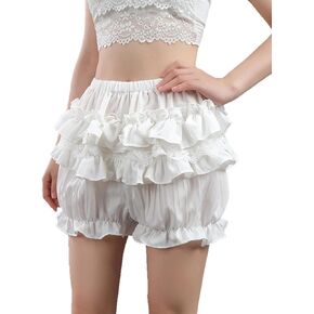 CR ROLECOS Bloomers For Women Ruffled Lace Victorian Pantaloons Lolita White Pumpkin Shorts