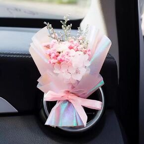 Pink Mini Dried Flowers Bouquet for Car Air Vent Clips, Car Air Outlet Perfume Decoration, Car Air Fresheners Interior Decoration Accessories