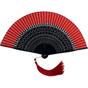 FANSOF.FANS Floral Red and Black Chinese Japanese Silk Fabric Handheld Folding Hand Fan with Pouch and Box Grade A Bamboo Ribs for Women Girls Dance Event Birthday Wedding Favor (Style 02) in Kuwait