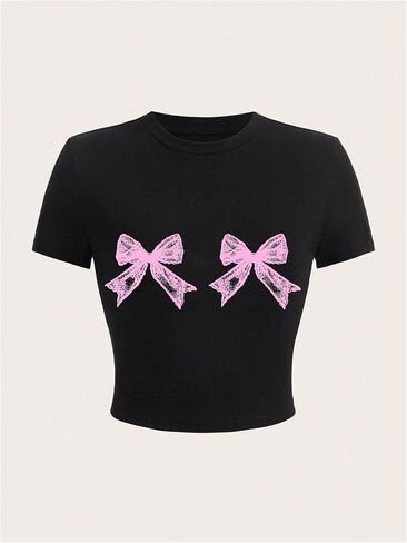 SOLY HUX Women's Y2k Graphic Tees Short Sleeve Bow Print T Shirt Crop Tops in Saudi Arabia