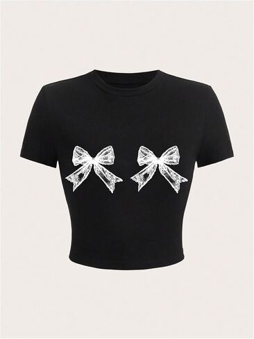 SOLY HUX Women's Y2k Graphic Tees Short Sleeve Bow Print T Shirt Crop Tops in Saudi Arabia