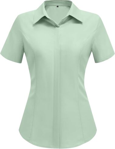 HOTOUCH Women Short Sleeve Button Down Shirts Business Work Fitted Collared Blouse Office Basic 2025 Tops S-2XL in Saudi Arabia