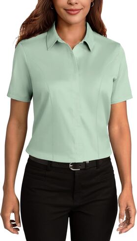 HOTOUCH Women Short Sleeve Button Down Shirts Business Work Fitted Collared Blouse Office Basic 2025 Tops S-2XL in Saudi Arabia