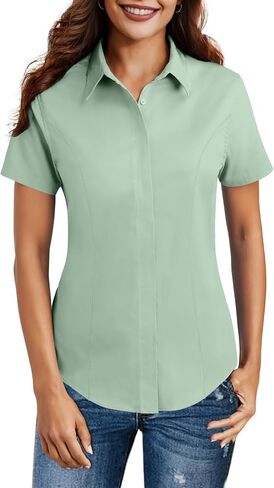 HOTOUCH Women Short Sleeve Button Down Shirts Business Work Fitted Collared Blouse Office Basic 2025 Tops S-2XL in Saudi Arabia