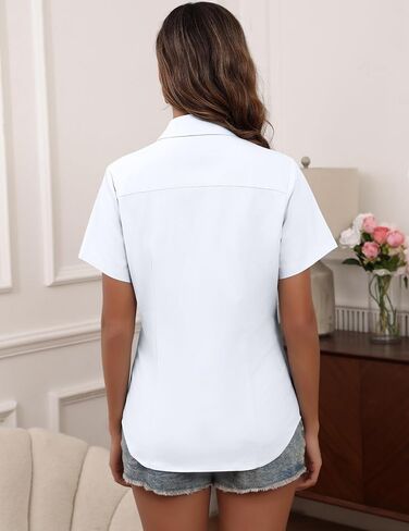 HOTOUCH Women Short Sleeve Button Down Shirts Business Work Fitted Collared Blouse Office Basic 2025 Tops S-2XL in Saudi Arabia