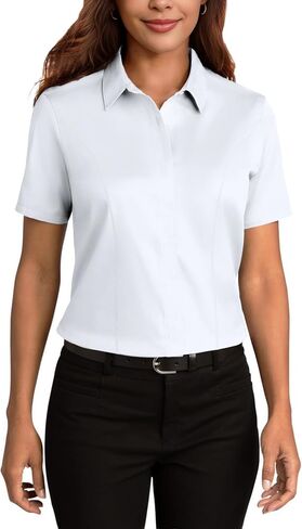 HOTOUCH Women Short Sleeve Button Down Shirts Business Work Fitted Collared Blouse Office Basic 2025 Tops S-2XL in Saudi Arabia