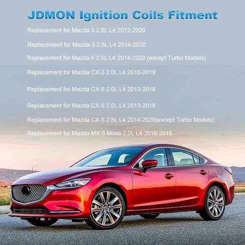 حزمة ملفات الإشعال JDMON متوافقة مع Mazda 3 2.0L 2012-2020,3 6 CX-5 2.5L 2014-2020، CX-3 MX-5 Miata 2.0L 2016-2018، CX-5 2.0L 2013-2018 Repalce UF-656 PE0118100 PE0118100A 4 قطع in Saudi Arabia
