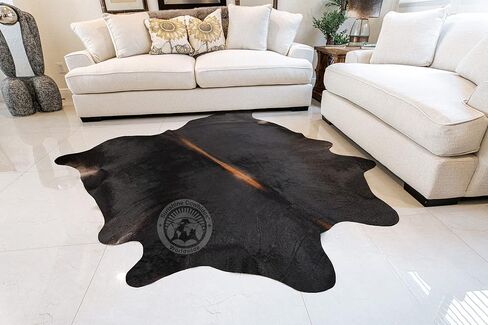 سجادة Sunshine Cowhides 100% من جلد البقر البني الداكن الأصلي - سجادة جلد حيوان على الطراز الحديث وسجادة أرضية لغرفة المعيشة وغرفة النوم والمطبخ والمزيد - كبيرة جدًا (6x7-8 قدم) in Kuwait
