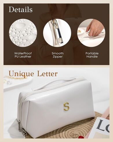 Valentines Day Gifts - Initial Makeup Bag for Women Teen Girls, Large Capacity & Wide Open Cosmetic Bags, PU Leather Toiletry Bag, Graduation Gifts Ideas, Bridesmaid Gifts, Friendship Gifts in Saudi Arabia