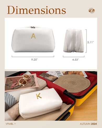 Valentines Day Gifts - Initial Makeup Bag for Women Teen Girls, Large Capacity & Wide Open Cosmetic Bags, PU Leather Toiletry Bag, Graduation Gifts Ideas, Bridesmaid Gifts, Friendship Gifts in Saudi Arabia
