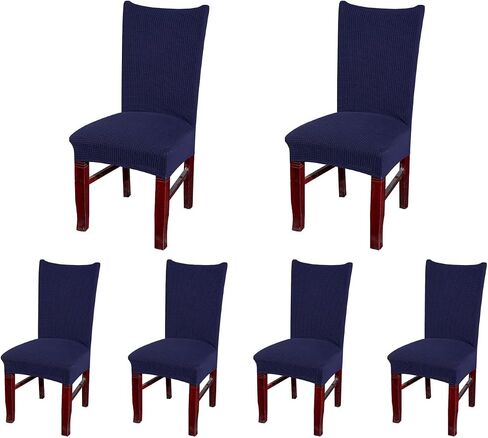 SoulFeel Set of 4 Stretch Textured Check Dining Chair Covers Removable and Washable Spandex Parsons Chair Seat Protector Slipcovers for Dining Room Restaurant Hotel Banquet Ceremony (Deep Blue) in Saudi Arabia