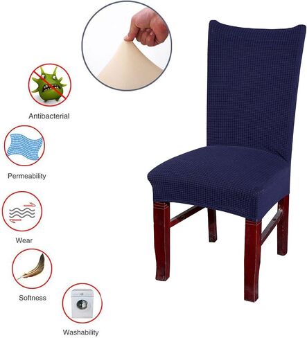 SoulFeel Set of 4 Stretch Textured Check Dining Chair Covers Removable and Washable Spandex Parsons Chair Seat Protector Slipcovers for Dining Room Restaurant Hotel Banquet Ceremony (Deep Blue) in Saudi Arabia