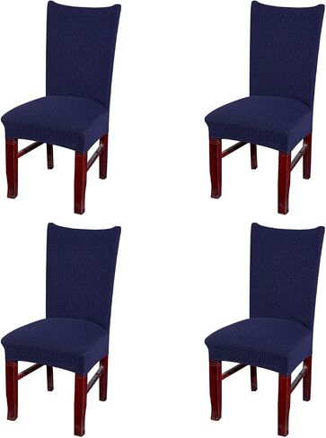 SoulFeel Set of 4 Stretch Textured Check Dining Chair Covers Removable and Washable Spandex Parsons Chair Seat Protector Slipcovers for Dining Room Restaurant Hotel Banquet Ceremony (Deep Blue) in Saudi Arabia