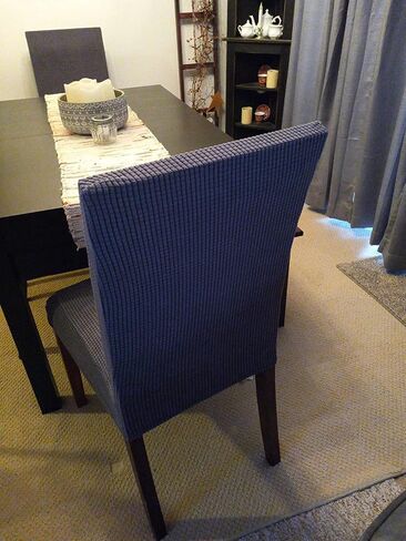 SoulFeel Set of 4 Stretch Textured Check Dining Chair Covers Removable and Washable Spandex Parsons Chair Seat Protector Slipcovers for Dining Room Restaurant Hotel Banquet Ceremony (Deep Blue) in Saudi Arabia